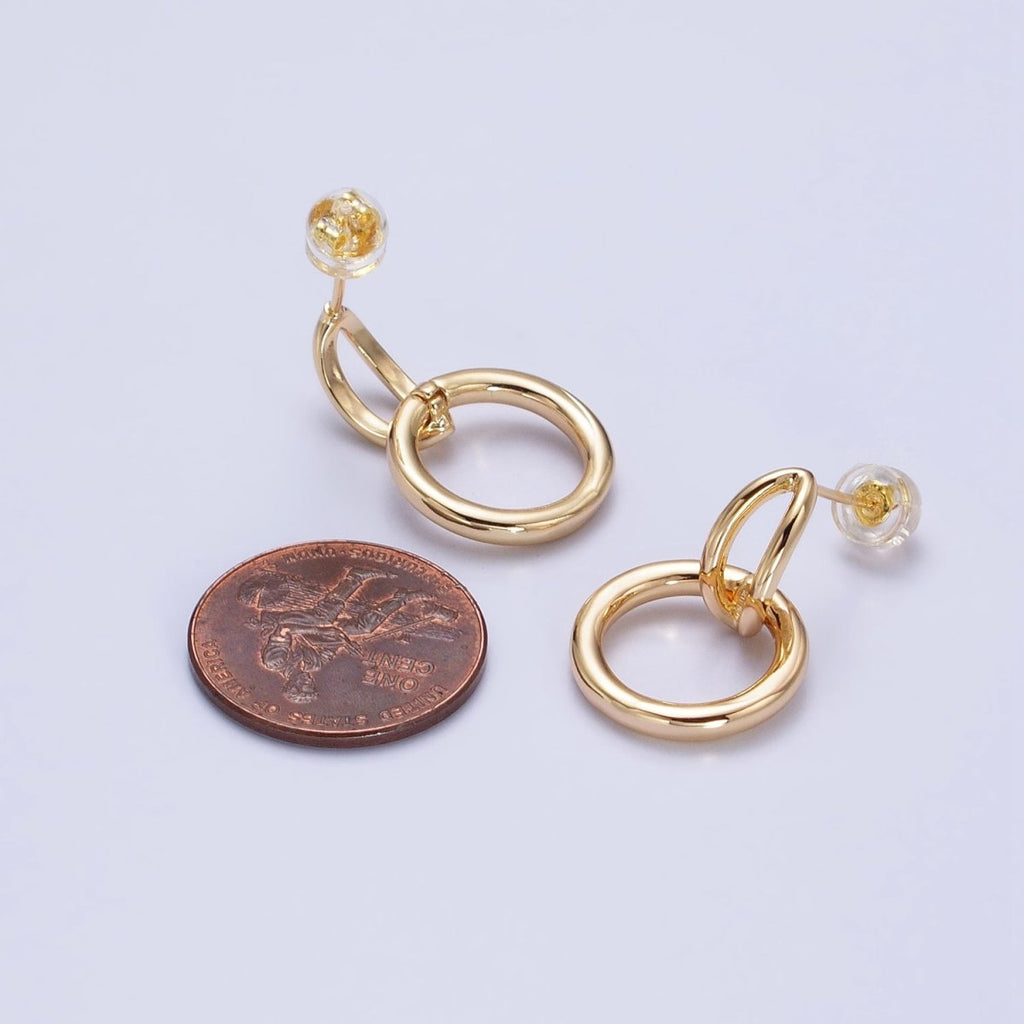 24K Gold plated Intertwine Geometric Round Drop Double Bar Stud Earrings in Gold & Silver | AB356 AB357