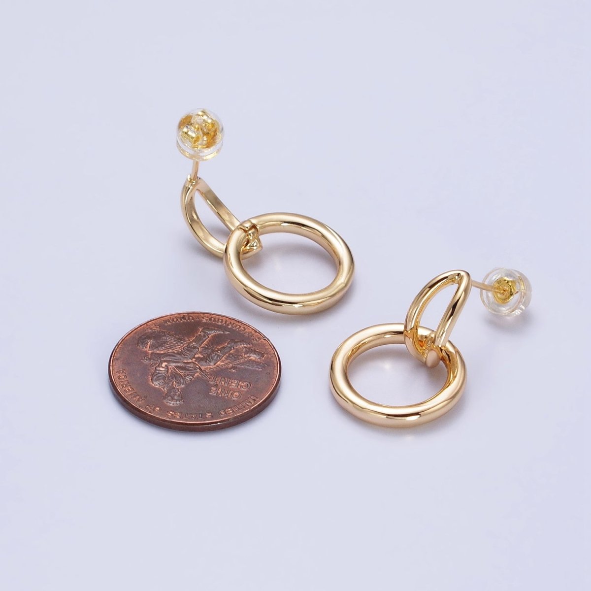 24K Gold plated Intertwine Geometric Round Drop Double Bar Stud Earrings in Gold & Silver | AB356 AB357