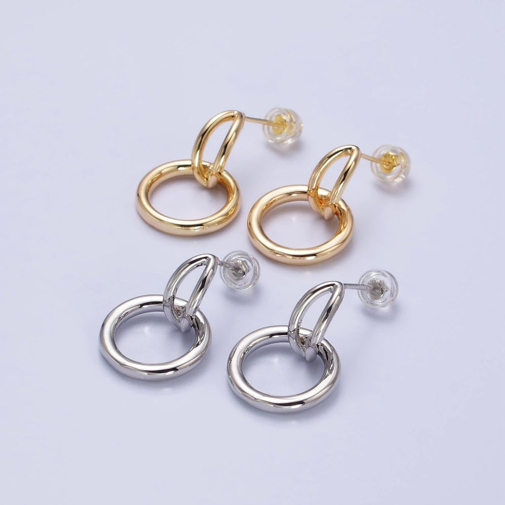 24K Gold plated Intertwine Geometric Round Drop Double Bar Stud Earrings in Gold & Silver | AB356 AB357
