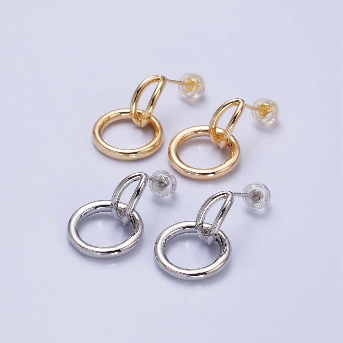 24K Gold plated Intertwine Geometric Round Drop Double Bar Stud Earrings in Gold & Silver | AB356 AB357