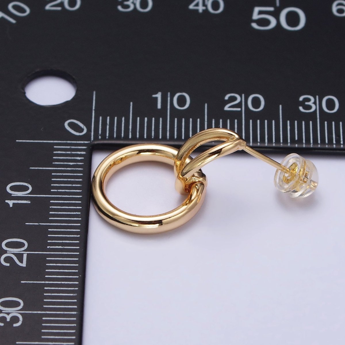 24K Gold plated Intertwine Geometric Round Drop Double Bar Stud Earrings in Gold & Silver | AB356 AB357