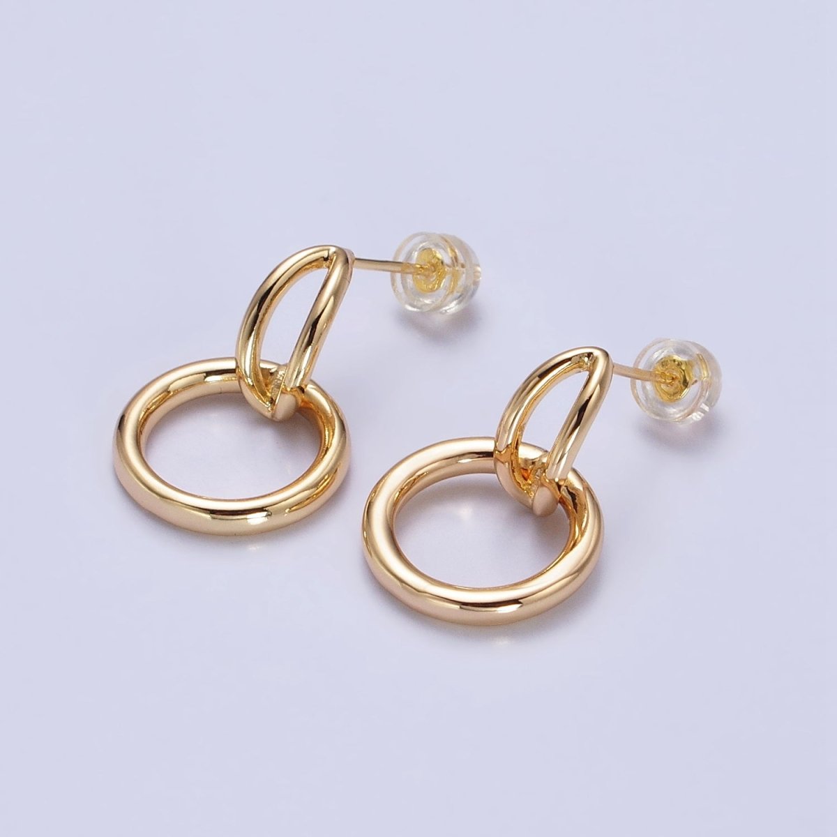 24K Gold plated Intertwine Geometric Round Drop Double Bar Stud Earrings in Gold & Silver | AB356 AB357