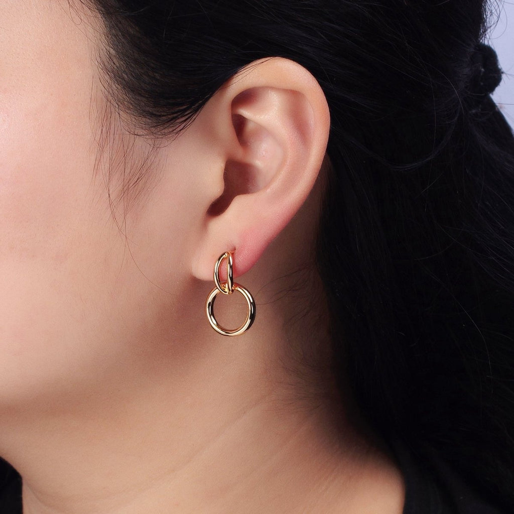 24K Gold plated Intertwine Geometric Round Drop Double Bar Stud Earrings in Gold & Silver | AB356 AB357