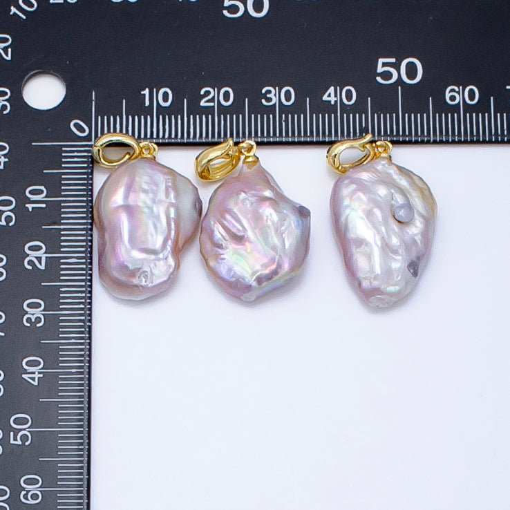 24K Gold plated Iridescent Baroque Freshwater Pearl Snap Latch Bail Pendant | P1910 - DLUXCA