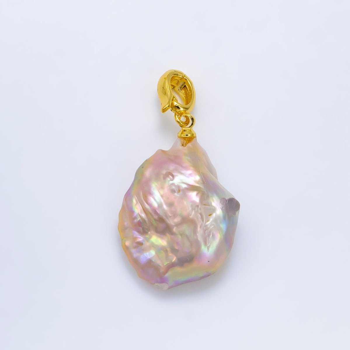 24K Gold plated Iridescent Baroque Freshwater Pearl Snap Latch Bail Pendant | P1910 - DLUXCA