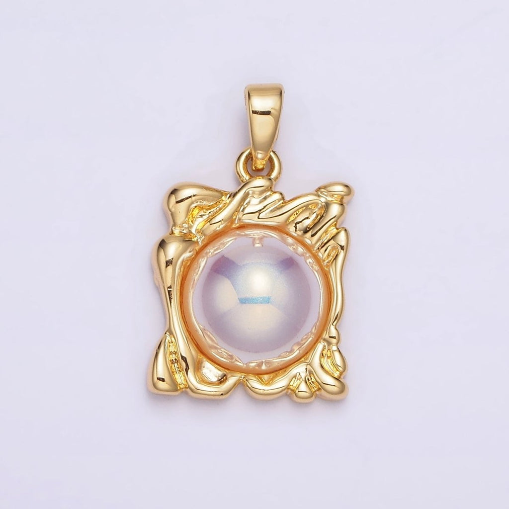 24K Gold plated Iridescent Pearl Molten Drip Square Pendant | AA577 - DLUXCA