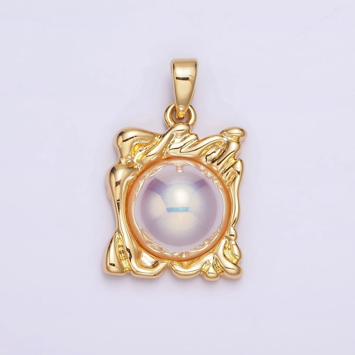 24K Gold plated Iridescent Pearl Molten Drip Square Pendant | AA577 - DLUXCA