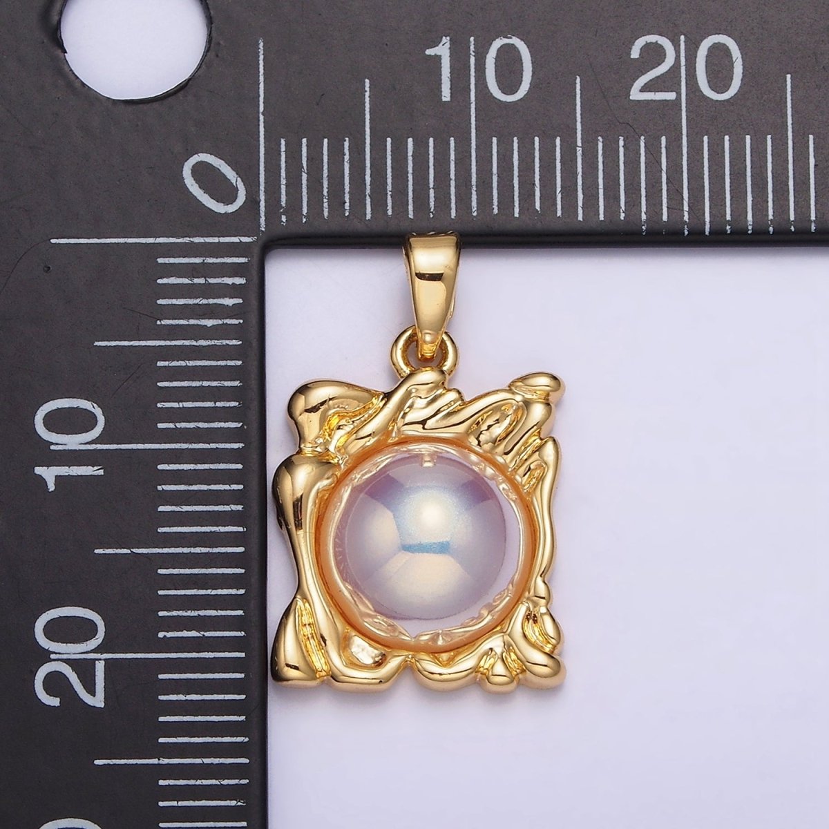 24K Gold plated Iridescent Pearl Molten Drip Square Pendant | AA577 - DLUXCA
