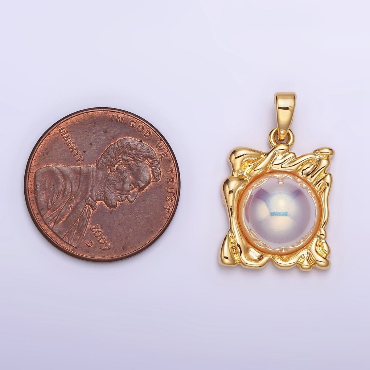 24K Gold plated Iridescent Pearl Molten Drip Square Pendant | AA577 - DLUXCA