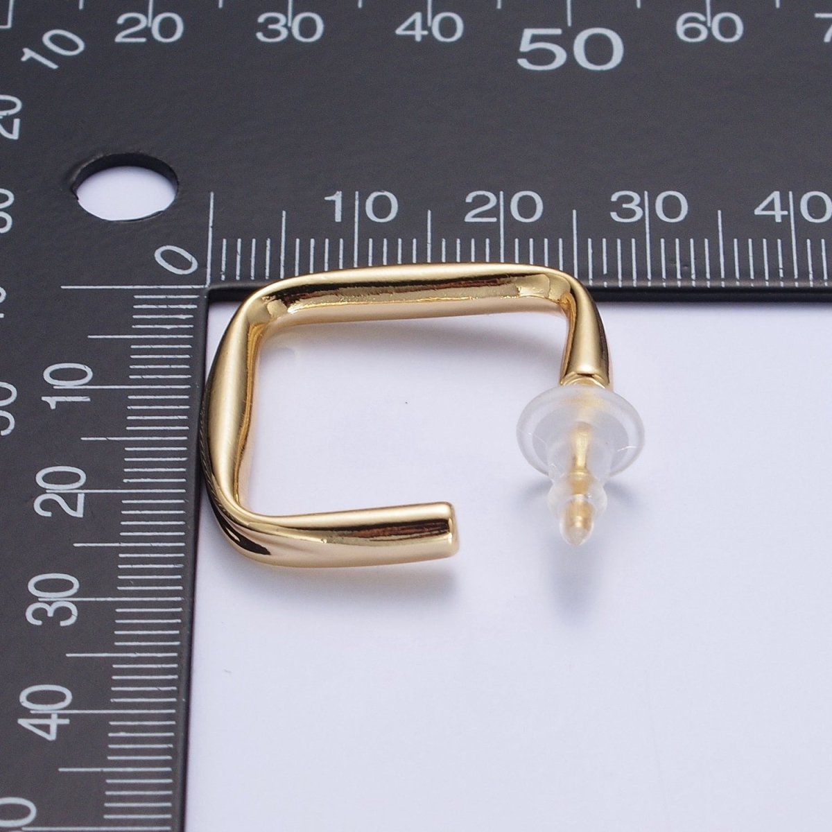 24K Gold plated J Shaped Boxy Block Hoop Stud Geometric Earrings | X-891 - DLUXCA