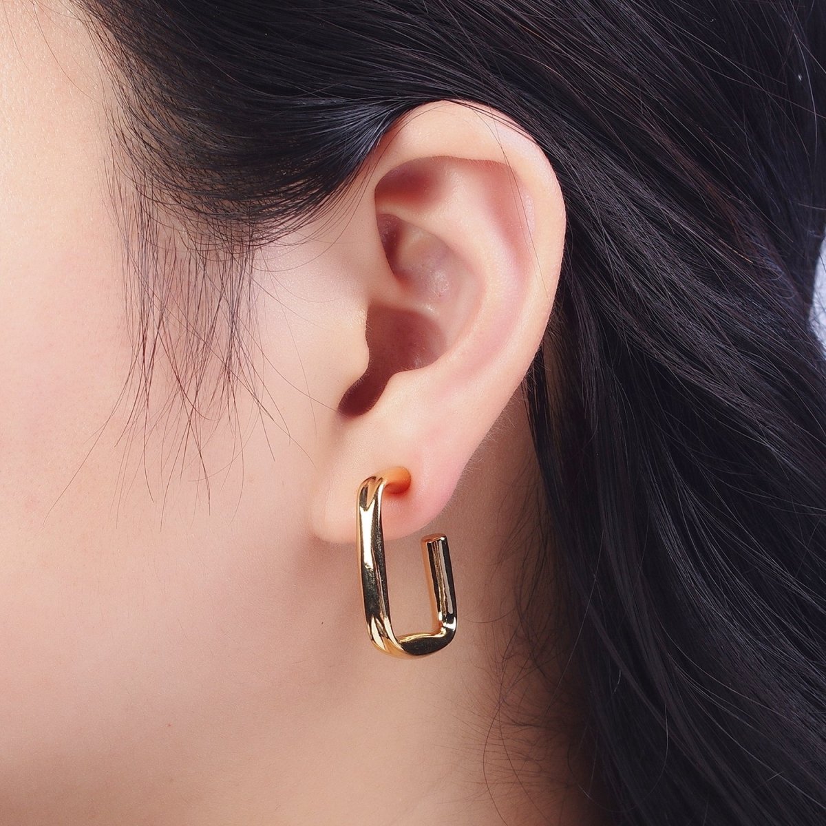 24K Gold plated J Shaped Boxy Block Hoop Stud Geometric Earrings | X-891 - DLUXCA