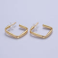 24K Gold plated J Shaped Boxy Block Hoop Stud Geometric Earrings | X-891 - DLUXCA