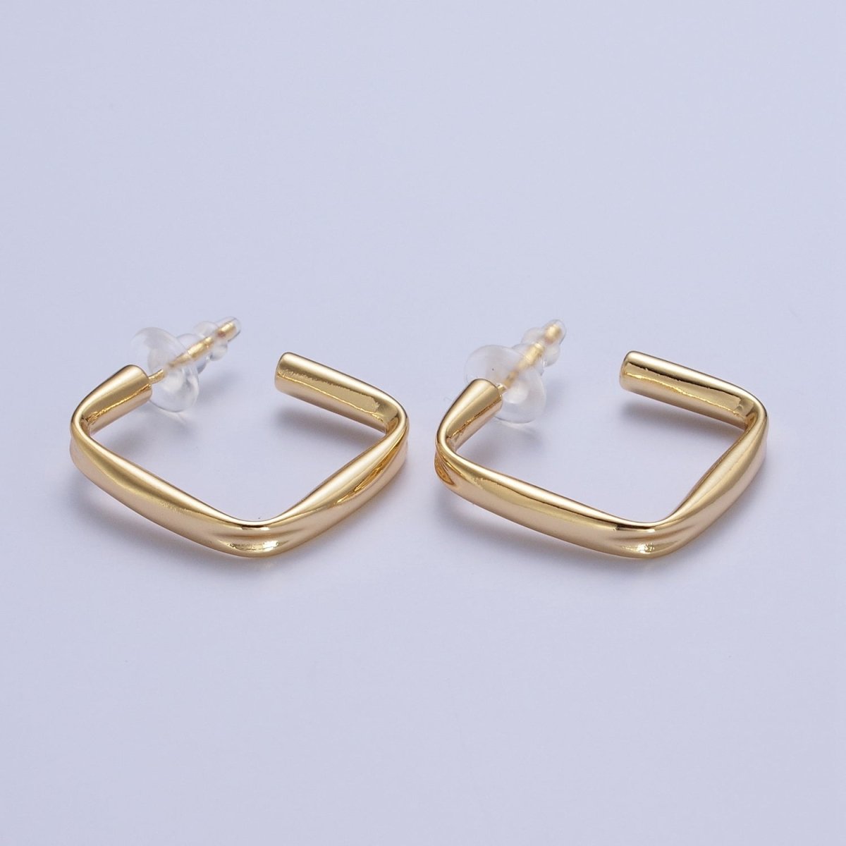 24K Gold plated J Shaped Boxy Block Hoop Stud Geometric Earrings | X-891 - DLUXCA