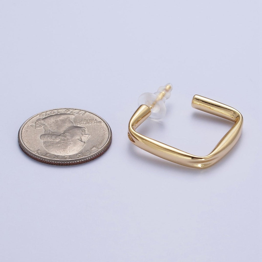 24K Gold plated J Shaped Boxy Block Hoop Stud Geometric Earrings | X-891 - DLUXCA