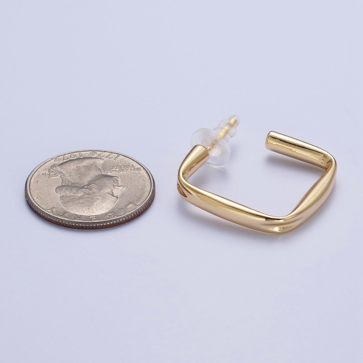 24K Gold plated J Shaped Boxy Block Hoop Stud Geometric Earrings | X-891 - DLUXCA