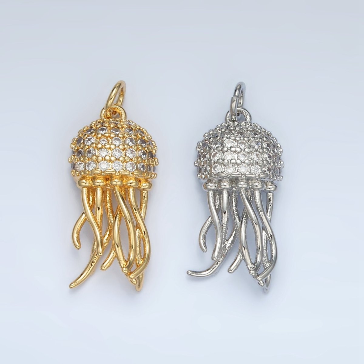 24K Gold plated Jellyfish Micro Paved CZ Charm in Gold & Silver | AG863