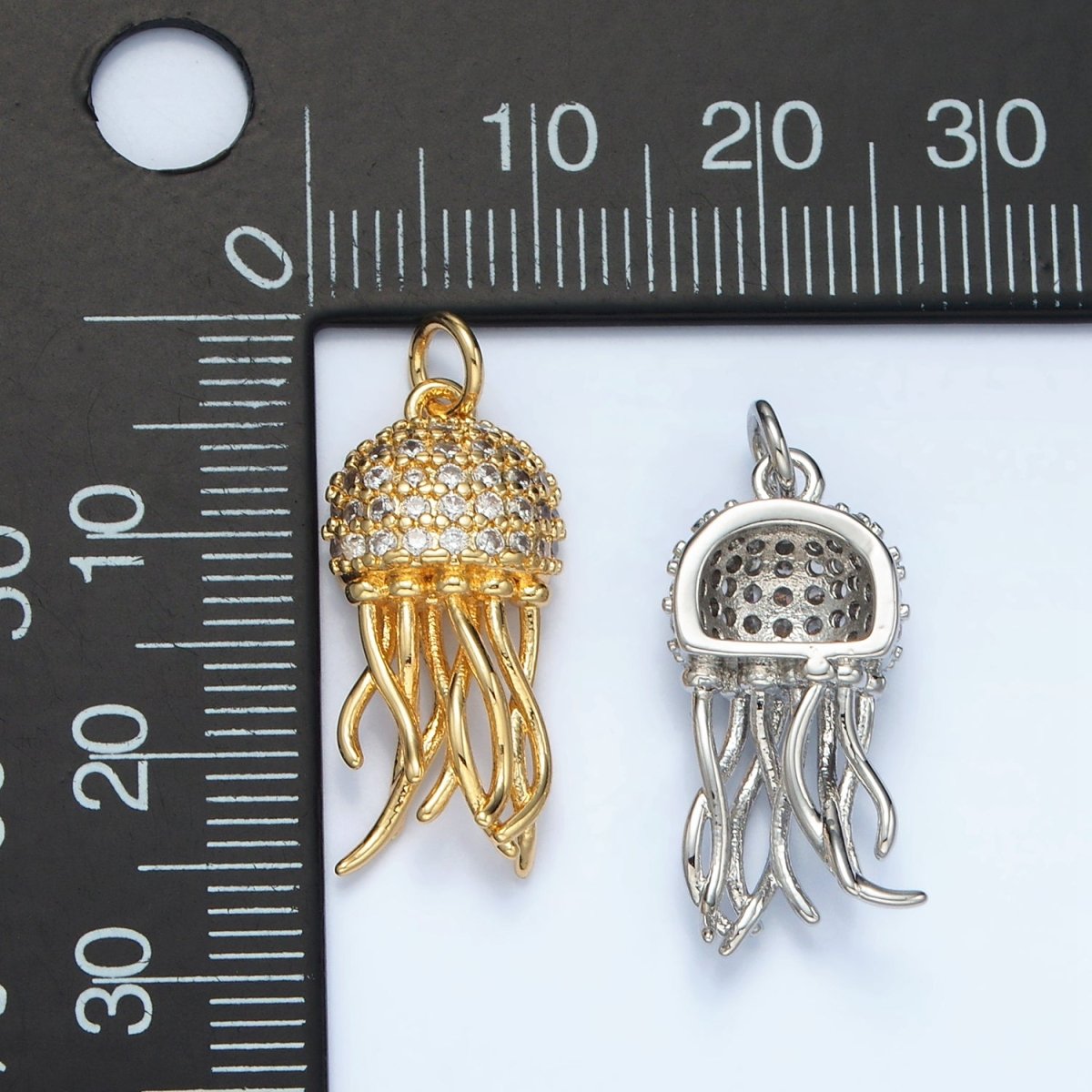 24K Gold plated Jellyfish Micro Paved CZ Charm in Gold & Silver | AG863
