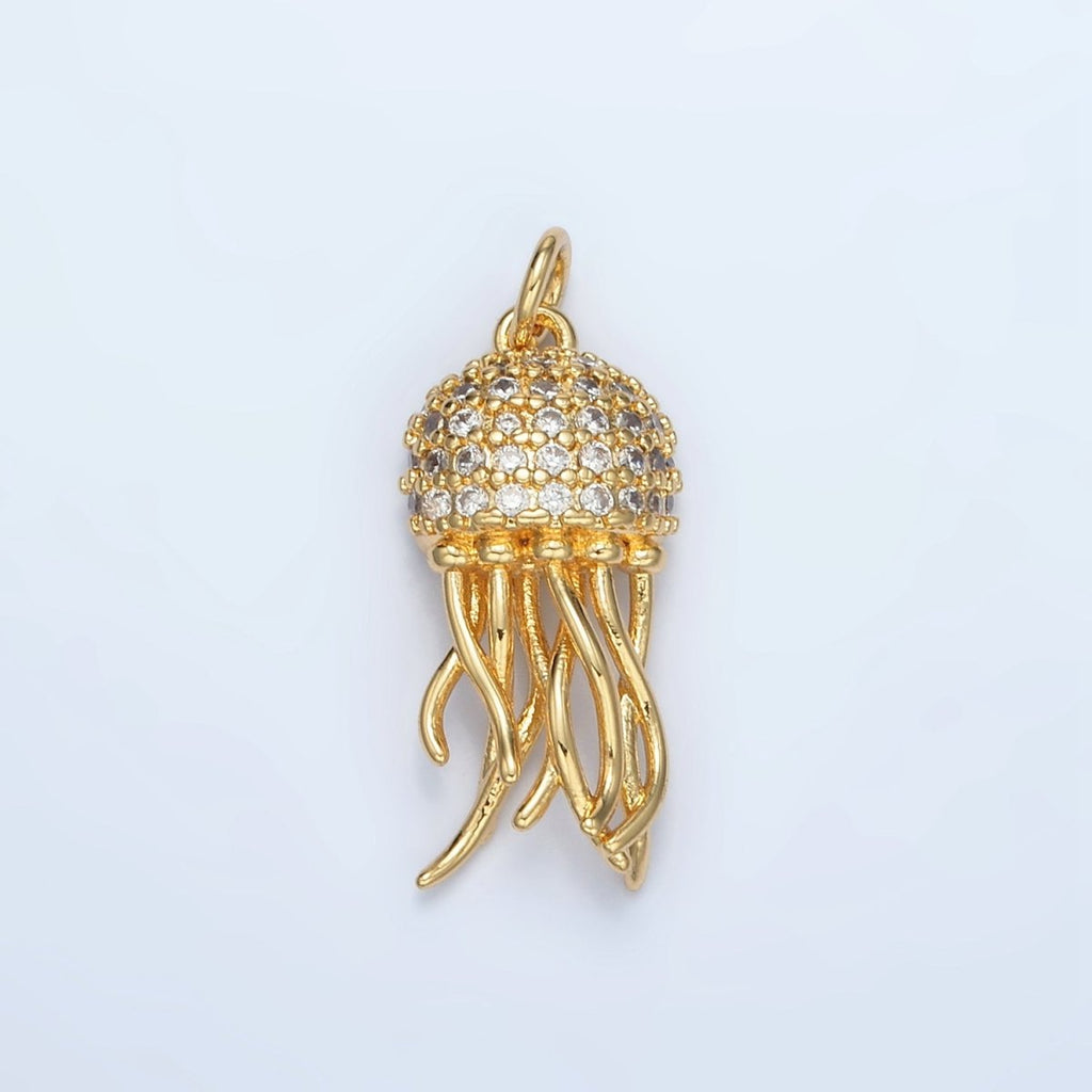 24K Gold plated Jellyfish Micro Paved CZ Charm in Gold & Silver | AG863