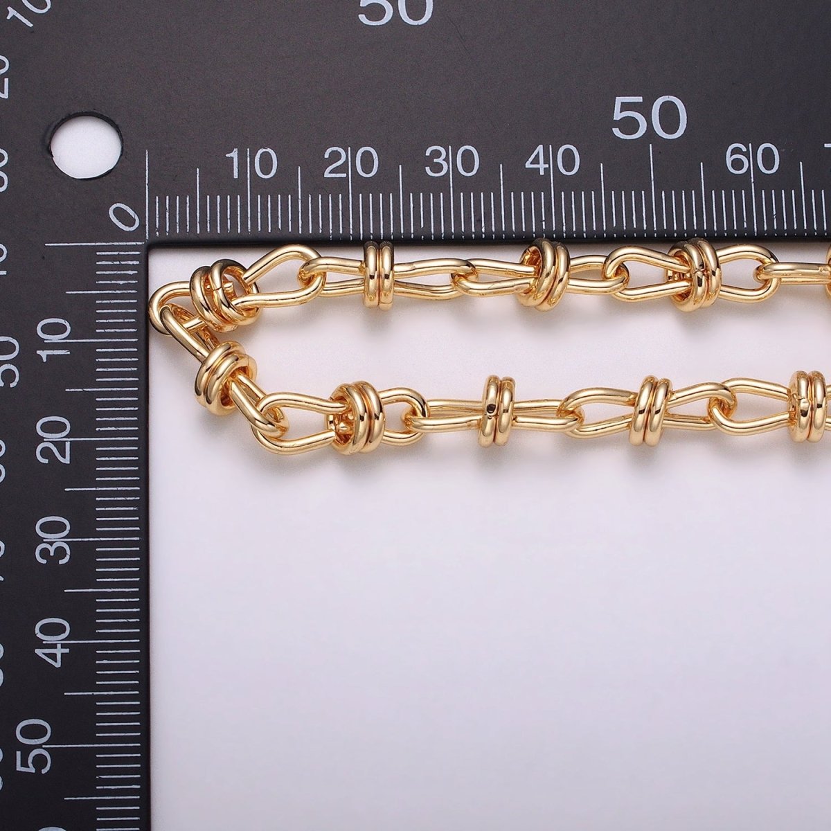 24K Gold plated Knot Cable Chain Link Bold 6.8mm Cable Chain Link Unfinished Yard Chain in Gold & Silver | ROLL-1309 ROLL-1310 Clearance Pricing - DLUXCA