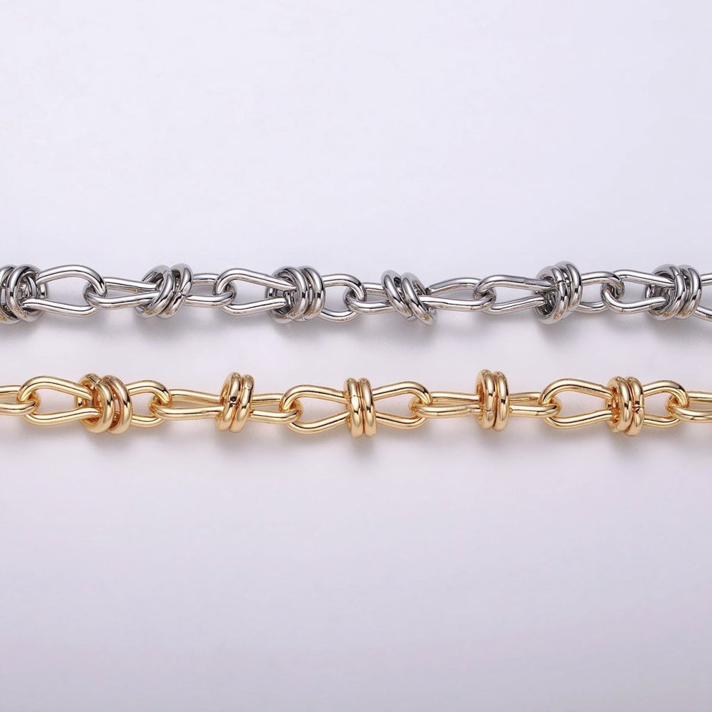 24K Gold plated Knot Cable Chain Link Bold 6.8mm Cable Chain Link Unfinished Yard Chain in Gold & Silver | ROLL-1309 ROLL-1310 Clearance Pricing - DLUXCA