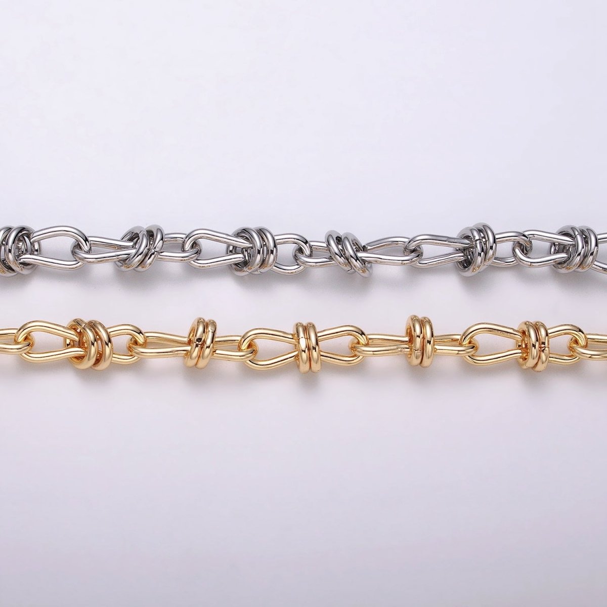 24K Gold plated Knot Cable Chain Link Bold 6.8mm Cable Chain Link Unfinished Yard Chain in Gold & Silver | ROLL-1309 ROLL-1310 Clearance Pricing - DLUXCA
