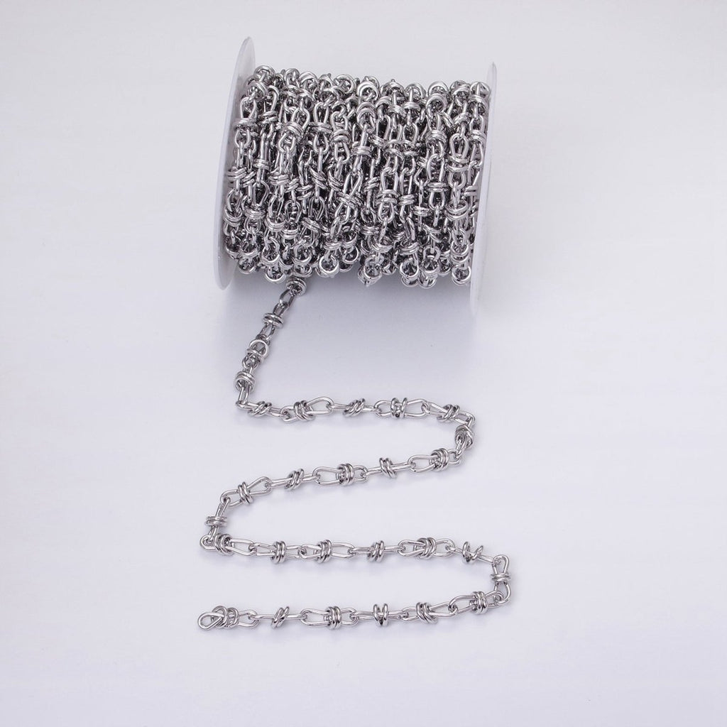 24K Gold plated Knot Cable Chain Link Bold 6.8mm Cable Chain Link Unfinished Yard Chain in Gold & Silver | ROLL-1309 ROLL-1310 Clearance Pricing - DLUXCA