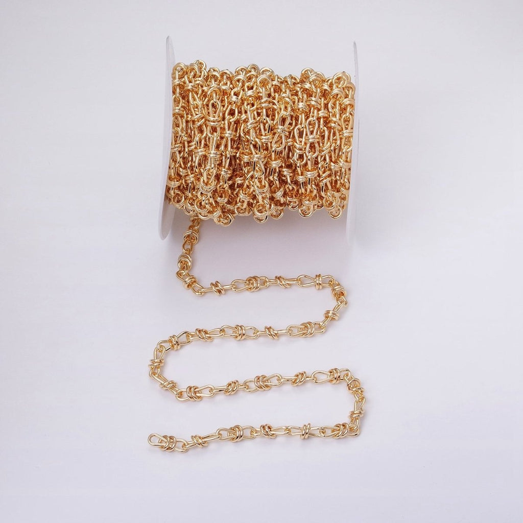 24K Gold plated Knot Cable Chain Link Bold 6.8mm Cable Chain Link Unfinished Yard Chain in Gold & Silver | ROLL-1309 ROLL-1310 Clearance Pricing - DLUXCA