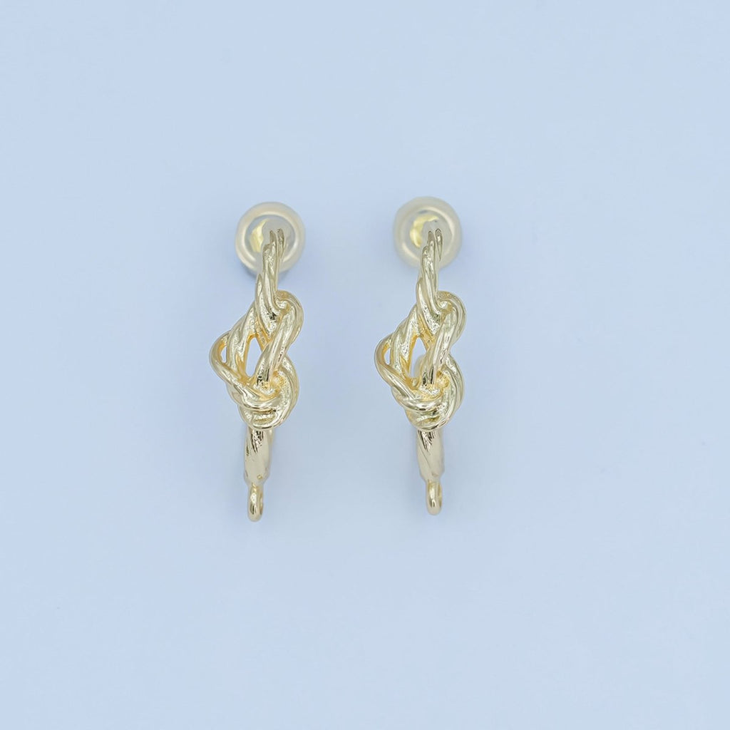 24K Gold plated Knot Foil J - Shaped Hoop Drop Earring Findings | Z1133 - DLUXCA