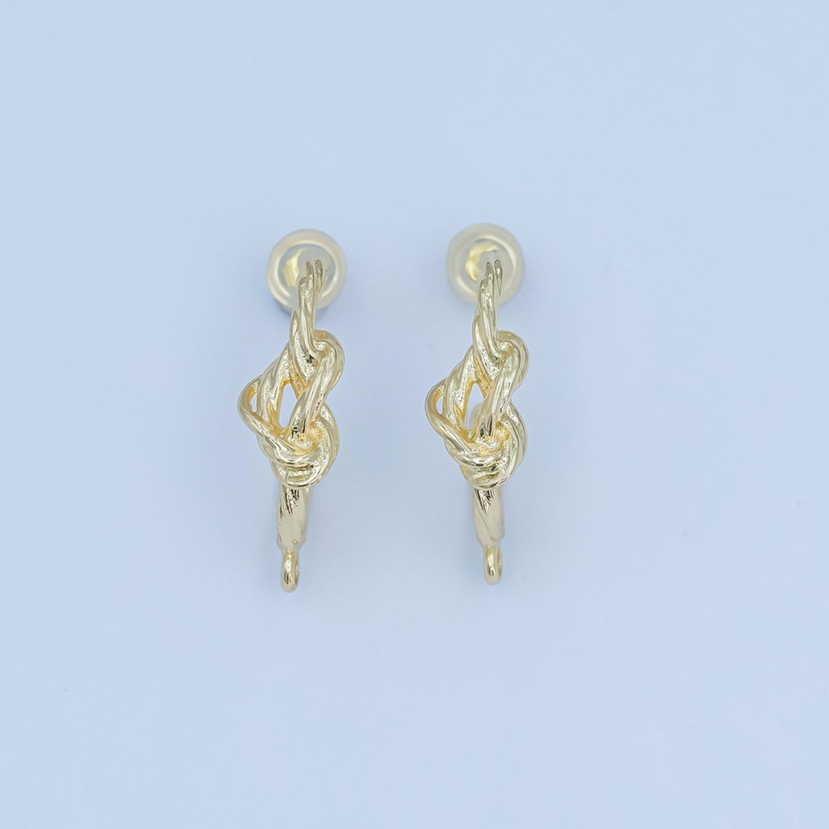 24K Gold plated Knot Foil J - Shaped Hoop Drop Earring Findings | Z1133 - DLUXCA