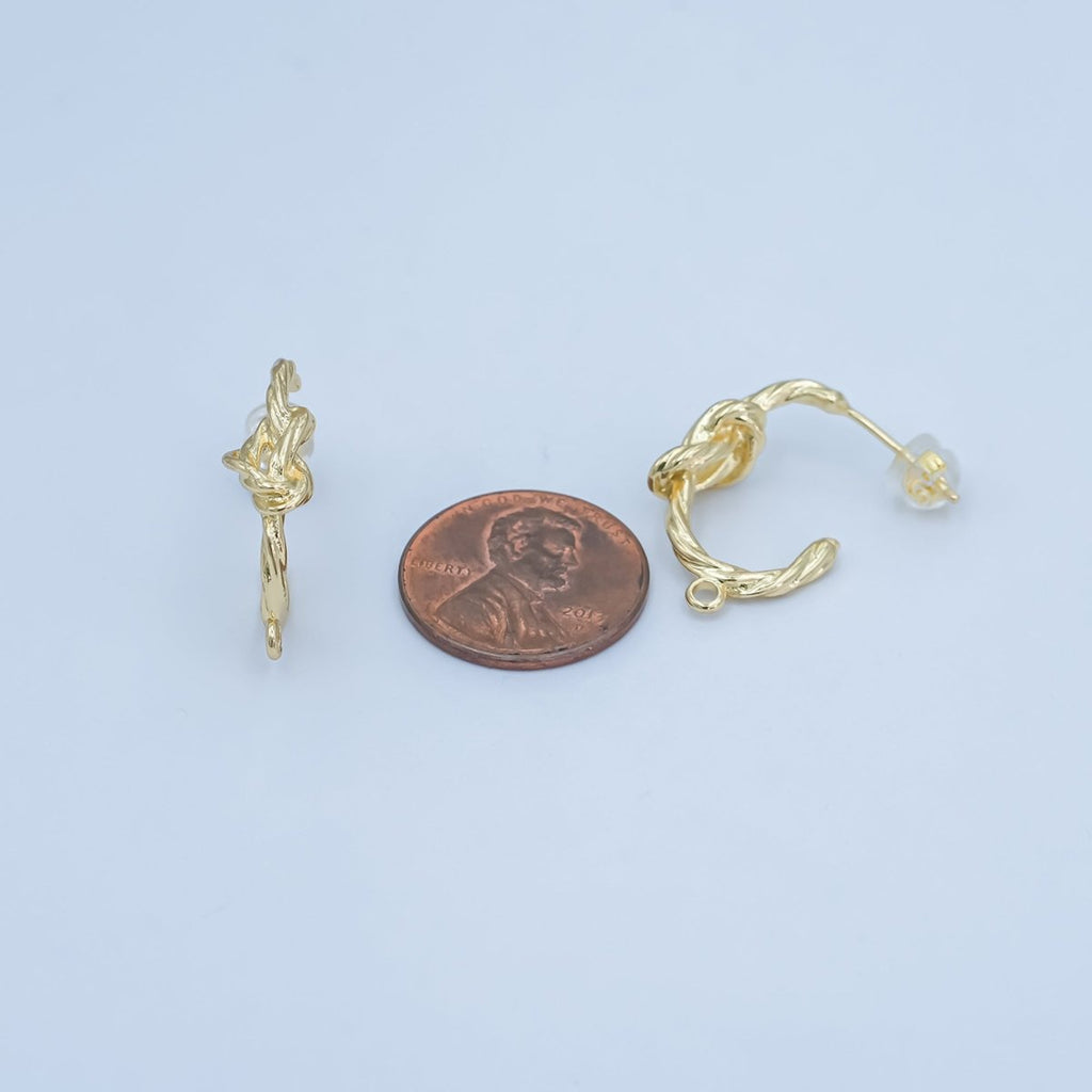 24K Gold plated Knot Foil J - Shaped Hoop Drop Earring Findings | Z1133 - DLUXCA