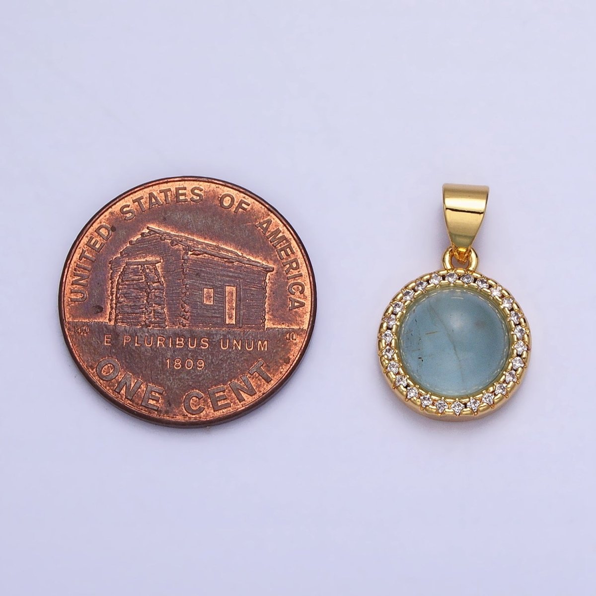 24K Gold plated Labradorite, Blue Agate, Aventurine, Amethyst, Rose Quartz Micro Paved CZ Round Pendant | AA189 - AA193 - DLUXCA