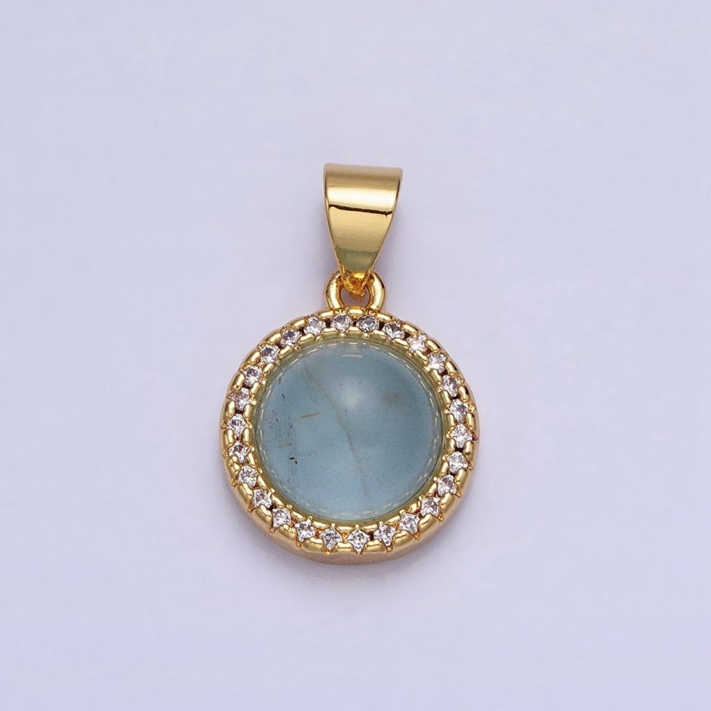 24K Gold plated Labradorite, Blue Agate, Aventurine, Amethyst, Rose Quartz Micro Paved CZ Round Pendant | AA189 - AA193 - DLUXCA