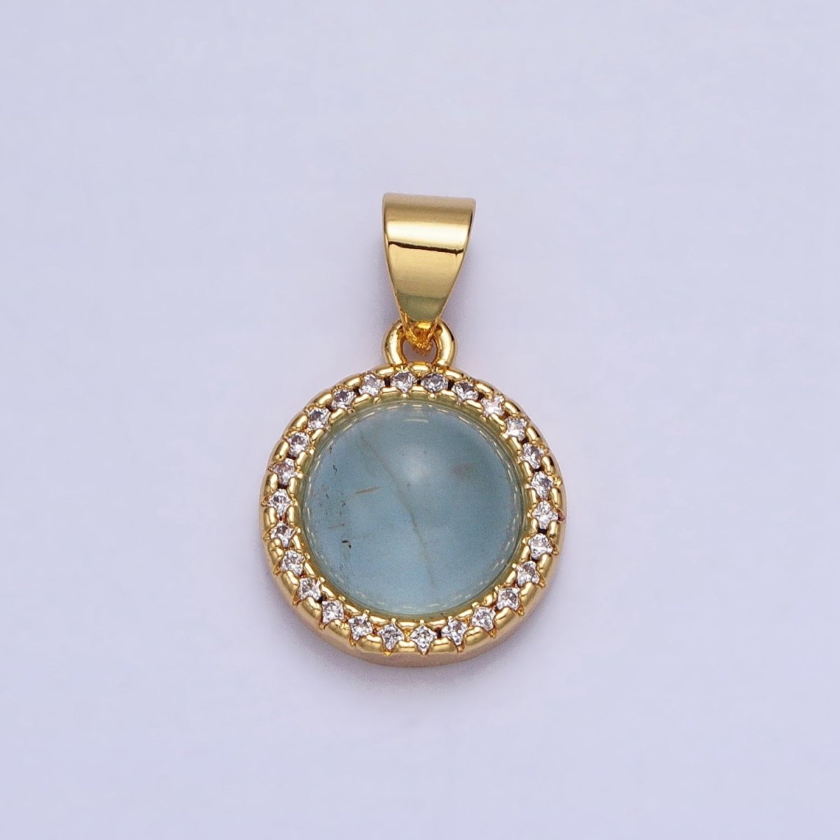24K Gold plated Labradorite, Blue Agate, Aventurine, Amethyst, Rose Quartz Micro Paved CZ Round Pendant | AA189 - AA193 - DLUXCA