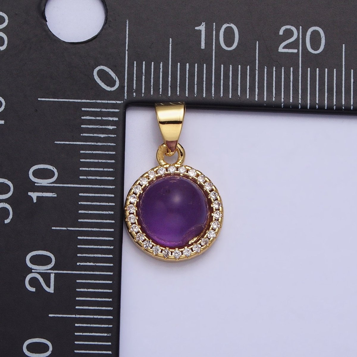 24K Gold plated Labradorite, Blue Agate, Aventurine, Amethyst, Rose Quartz Micro Paved CZ Round Pendant | AA189 - AA193 - DLUXCA
