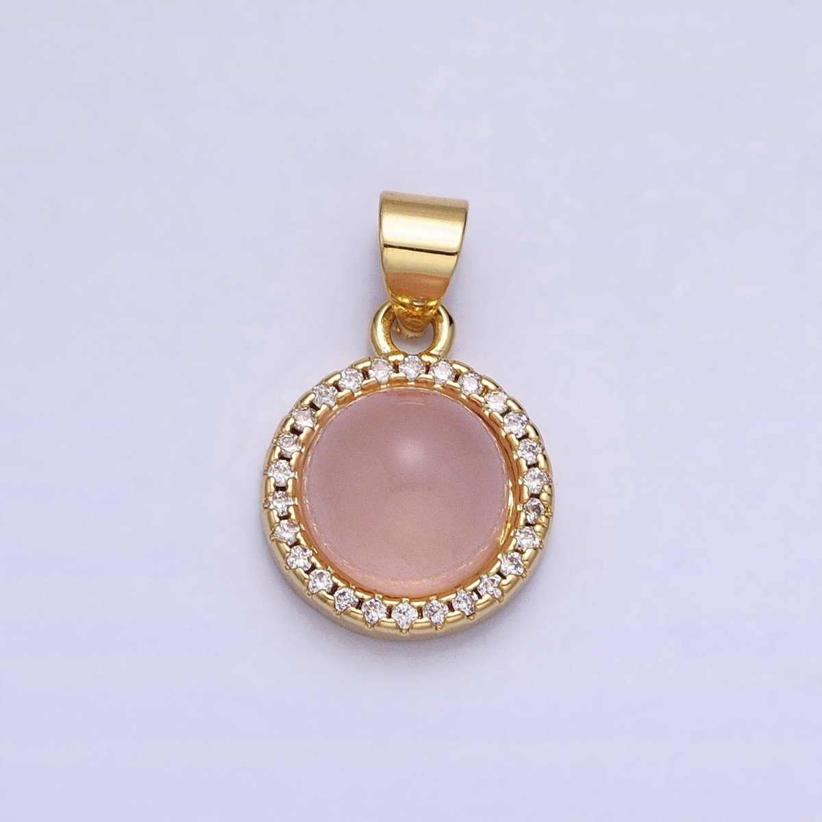 24K Gold plated Labradorite, Blue Agate, Aventurine, Amethyst, Rose Quartz Micro Paved CZ Round Pendant | AA189 - AA193 - DLUXCA