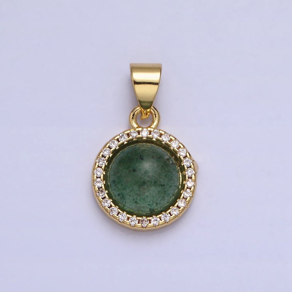 24K Gold plated Labradorite, Blue Agate, Aventurine, Amethyst, Rose Quartz Micro Paved CZ Round Pendant | AA189 - AA193 - DLUXCA