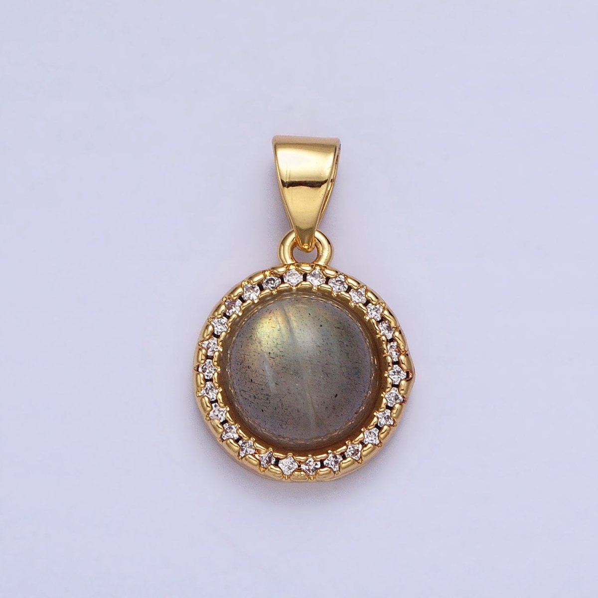 24K Gold plated Labradorite, Blue Agate, Aventurine, Amethyst, Rose Quartz Micro Paved CZ Round Pendant | AA189 - AA193 - DLUXCA