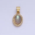24K Gold plated Labradorite: Spectrolite Natural Gemstone Micro Paved CZ Oval Pendant | AA178 - DLUXCA