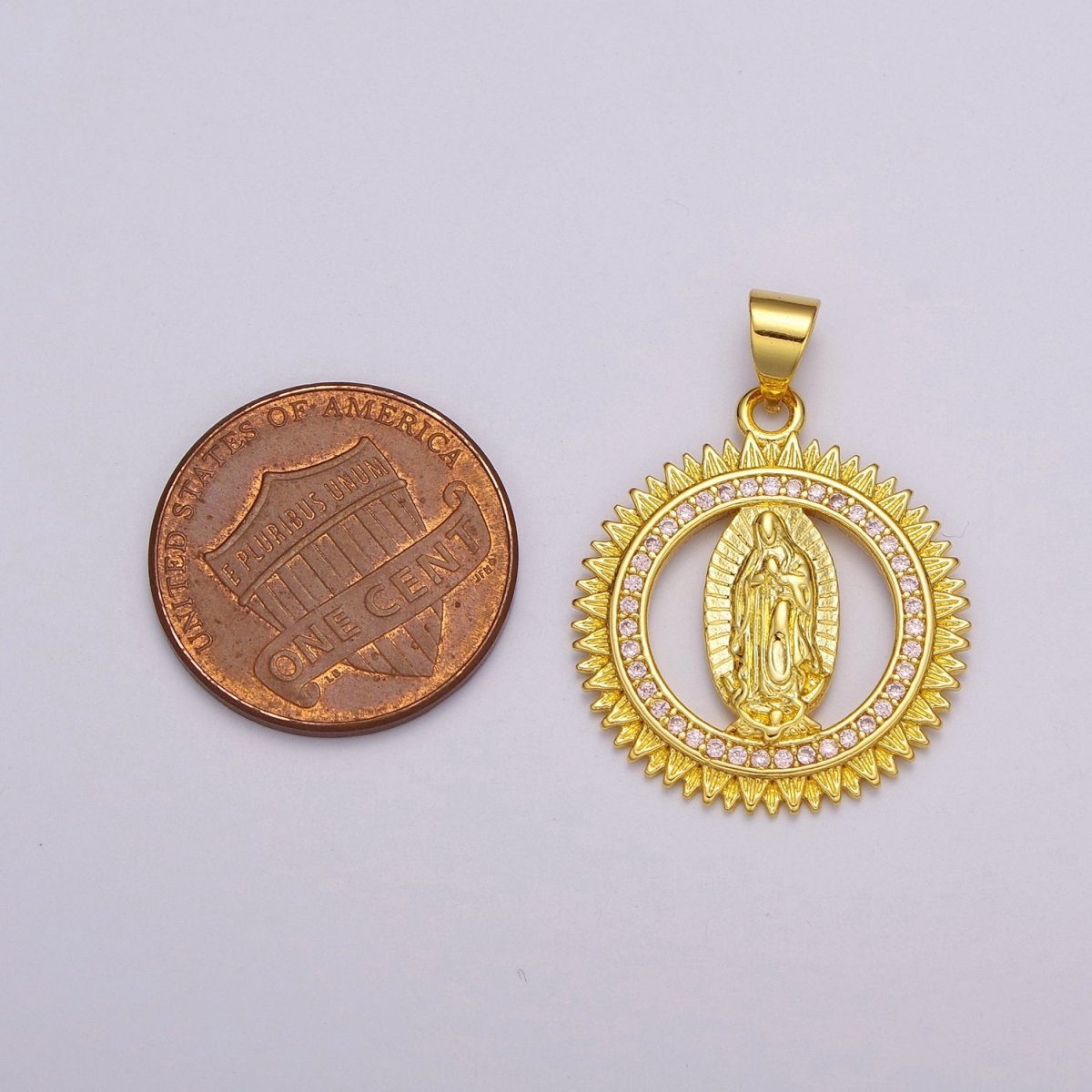 24k Gold plated Lady Guadalupe Pendant, Gold Medallion Necklace Virgin Mary Layering Necklace, Religious Necklace, Gift For Her N-1390 - DLUXCA