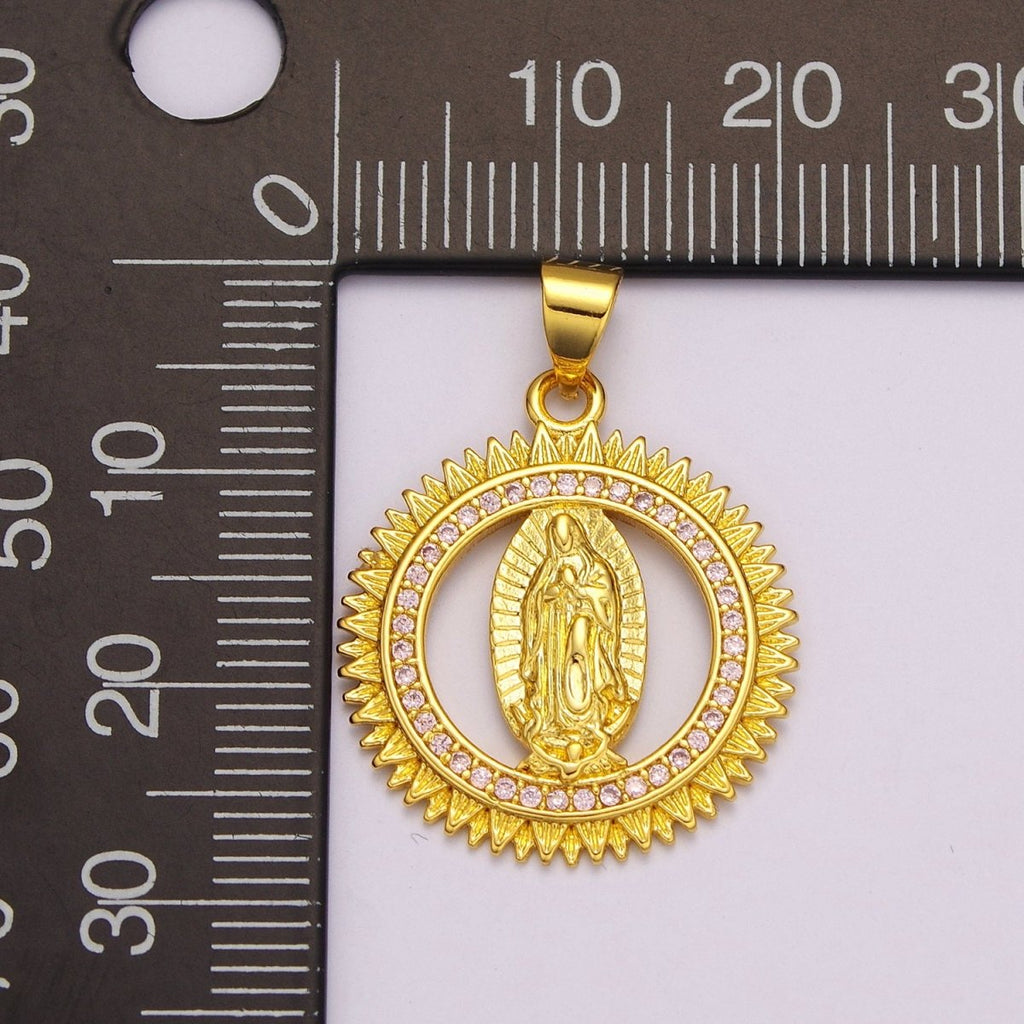 24k Gold plated Lady Guadalupe Pendant, Gold Medallion Necklace Virgin Mary Layering Necklace, Religious Necklace, Gift For Her N-1390 - DLUXCA