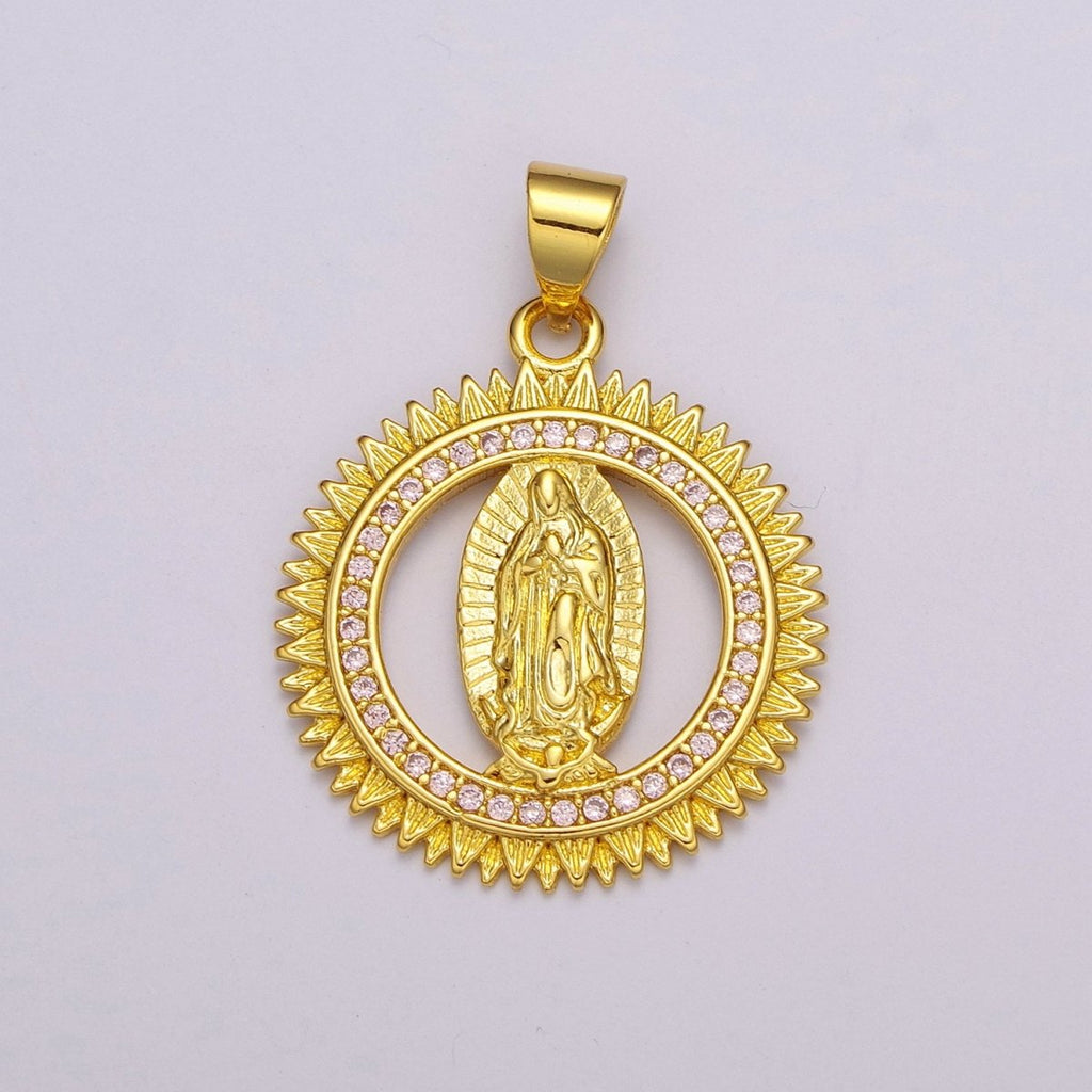 24k Gold plated Lady Guadalupe Pendant, Gold Medallion Necklace Virgin Mary Layering Necklace, Religious Necklace, Gift For Her N-1390 - DLUXCA