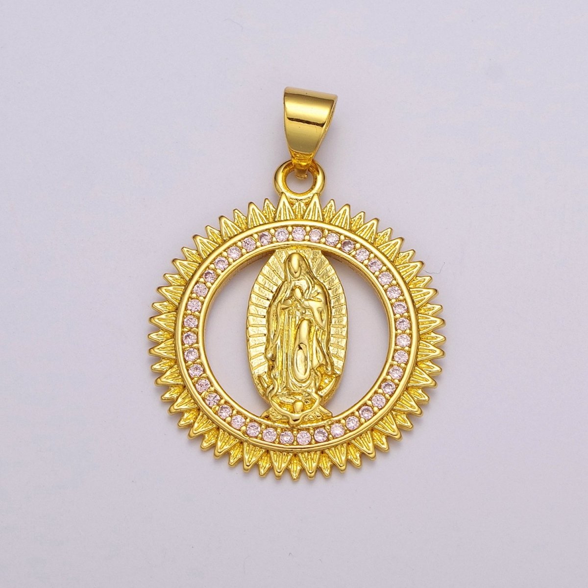 24k Gold plated Lady Guadalupe Pendant, Gold Medallion Necklace Virgin Mary Layering Necklace, Religious Necklace, Gift For Her N-1390 - DLUXCA