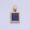 24K Gold plated Lapis Lazuli Natural Gemstone Micro Paved CZ Rectangular Pendant | AA-181 - DLUXCA