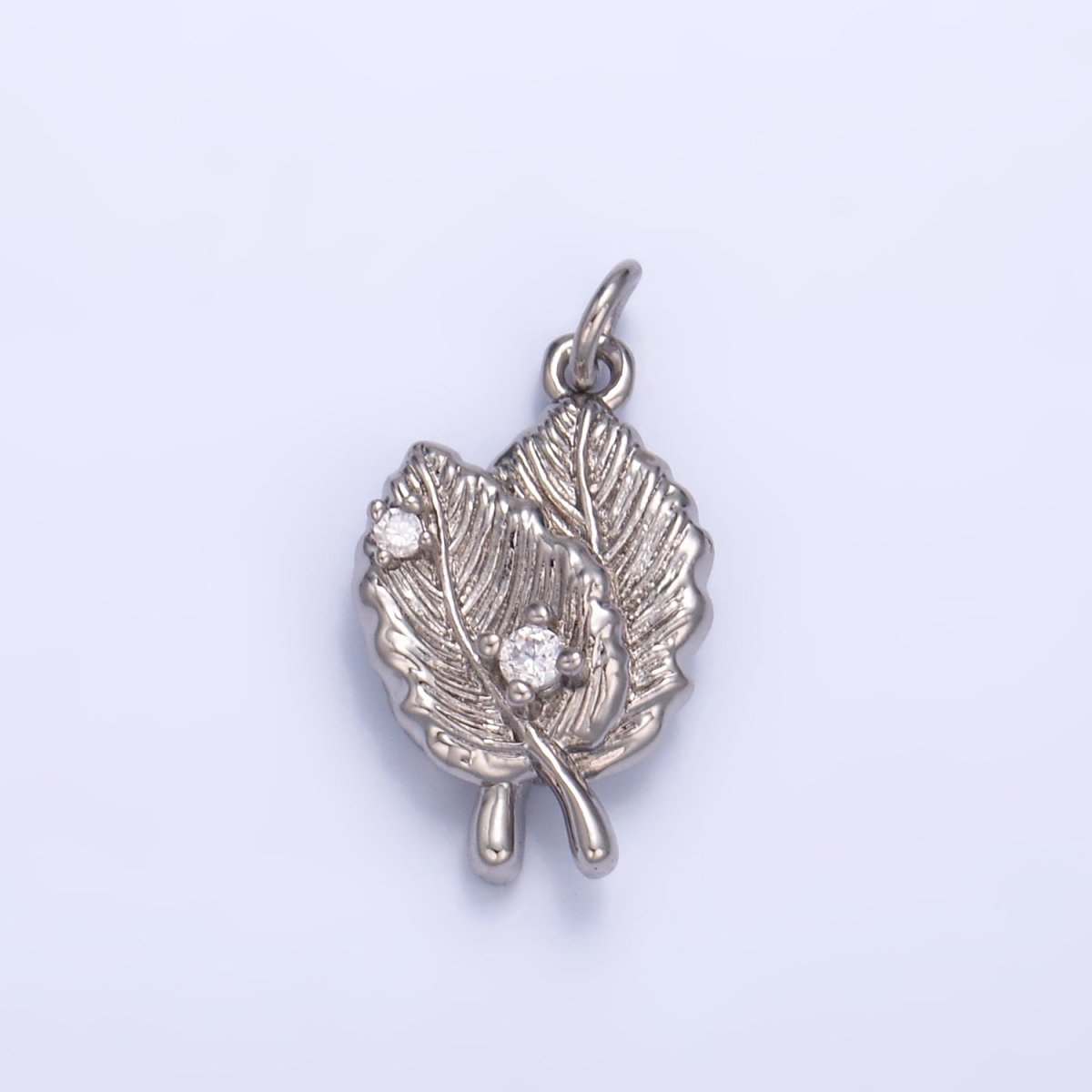 24K Gold plated Leaf Nature CZ Multidimensional 3D Charm in Gold & Silver | W794 - DLUXCA