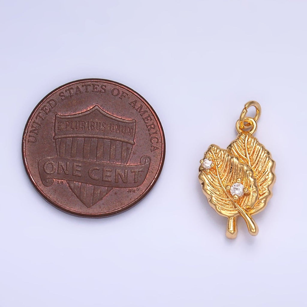 24K Gold plated Leaf Nature CZ Multidimensional 3D Charm in Gold & Silver | W794 - DLUXCA