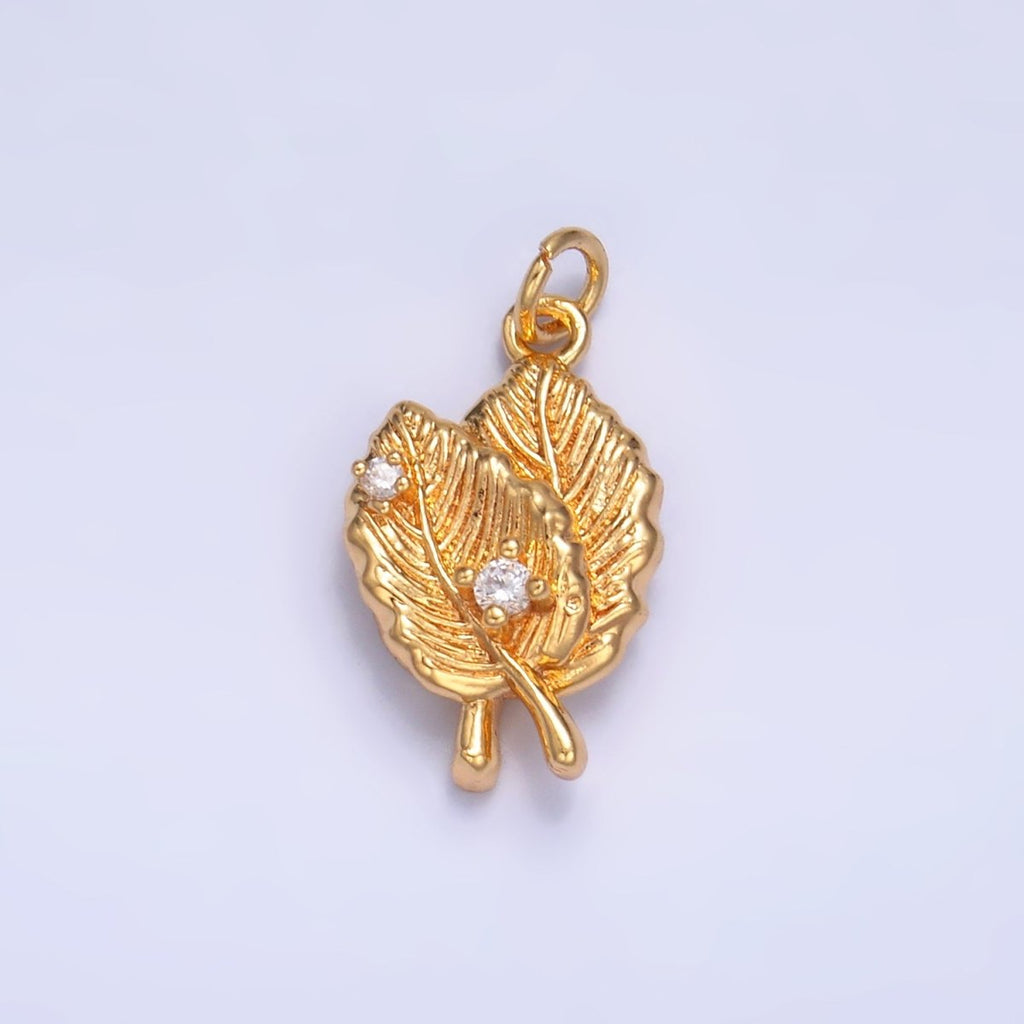 24K Gold plated Leaf Nature CZ Multidimensional 3D Charm in Gold & Silver | W794 - DLUXCA