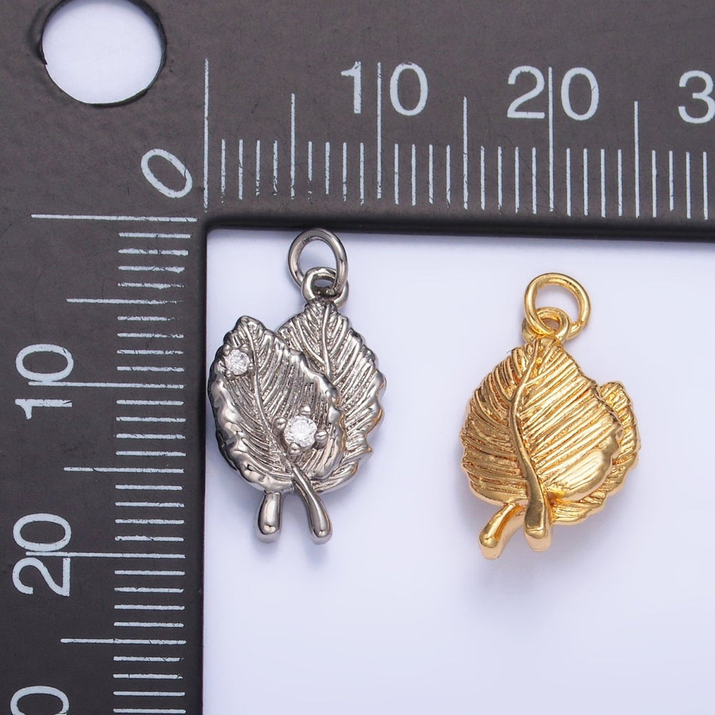 24K Gold plated Leaf Nature CZ Multidimensional 3D Charm in Gold & Silver | W794 - DLUXCA