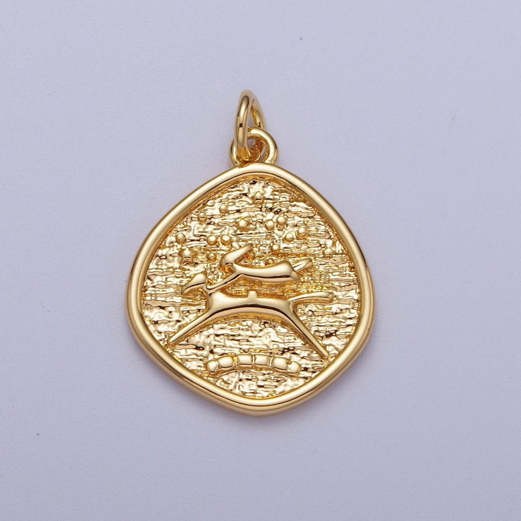 24K Gold plated Leaping Dog Stamped Textured Charm E-061 - DLUXCA