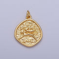 24K Gold plated Leaping Dog Stamped Textured Charm E-061 - DLUXCA