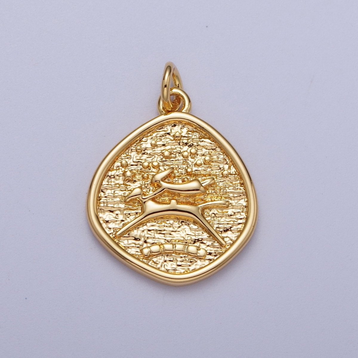 24K Gold plated Leaping Dog Stamped Textured Charm E-061 - DLUXCA